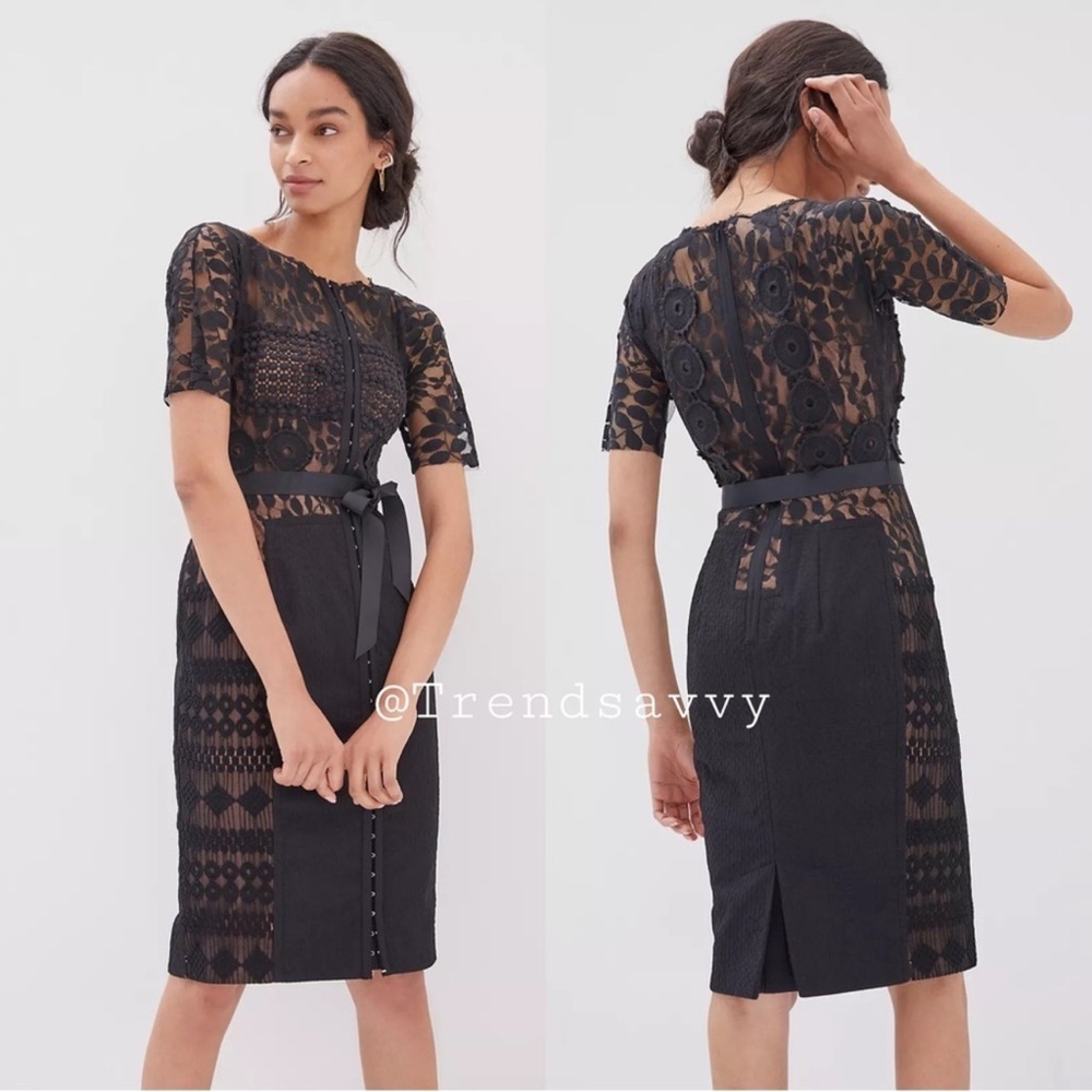 Anthropologie Byron Lars Carissima Black Lace Sheath Dress Petite Cocktail NWT